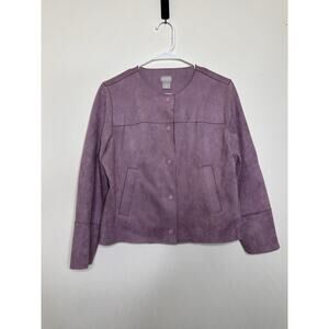 Chicos Soft Faux Suede Button Jacket Lilac Workwear Collarless Size 1P Or 8 Pet.